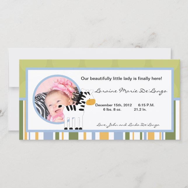 Anuncio de foto de nacimiento 4x8 Cebra de amigos  (Anverso)