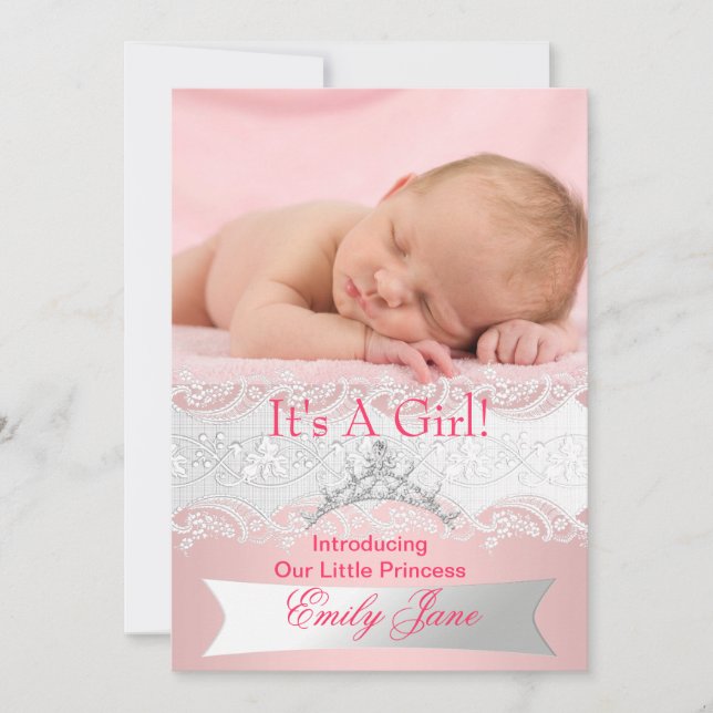 Anuncio de foto de nueva bebé princesa rosa (Anverso)
