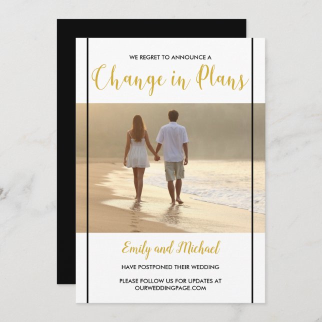 Anuncio de foto en negro y dorado para boda pospue (Anverso / Reverso)