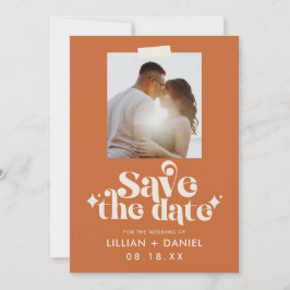 Anuncio de Foto Naranja Retro de Guardar la Fecha