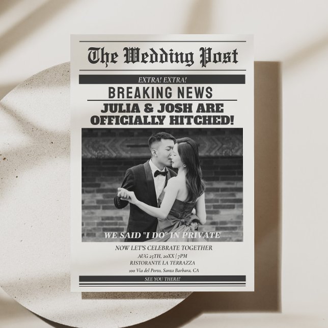 Anuncio de fuga de novios en periódicos (wedding announcement newspapers invite)