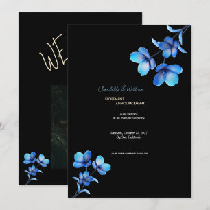 Anuncio de fuga floral negro y azul temperamental