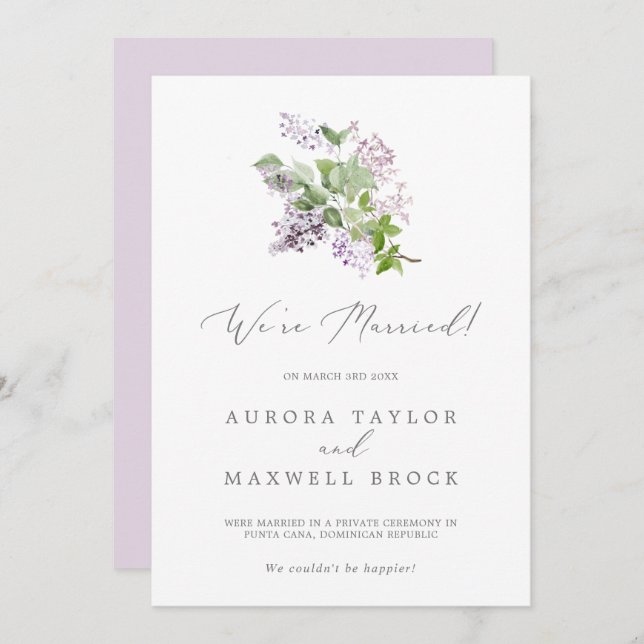 Anuncio de fuga romántica de lila rústico (Anverso / Reverso)