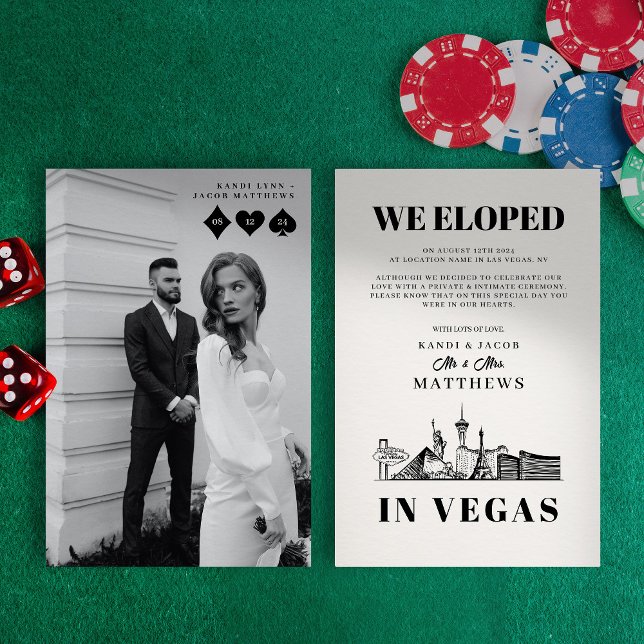 Anuncio de fuga romántica elegante y divertida en  (LAs Vegas Elopement Wedding)