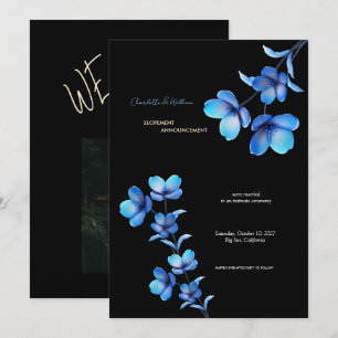 Anuncio de fuga romántica floral negro y azul temp