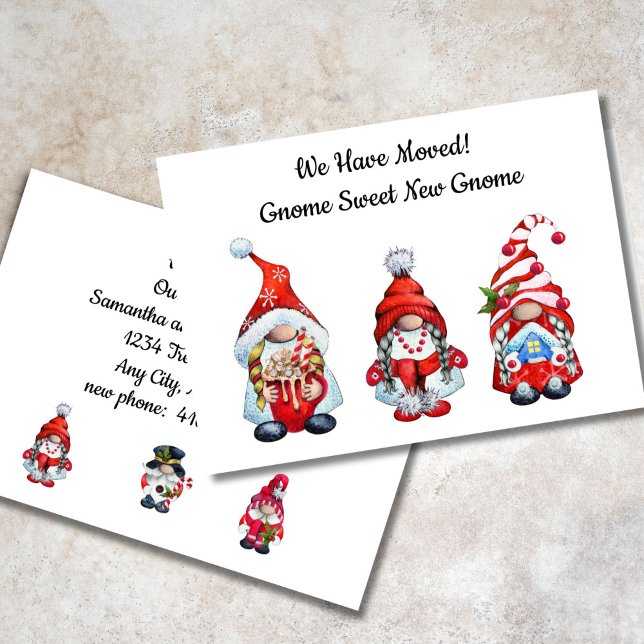 Anuncio de gnomo de nuevo hogar Gnomo dulce (Cute Gnome Moving Announcement Card Gnome Sweet New Gnome)