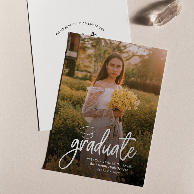 Anuncio de graduación 2026 (Graduation 2024 Party Invitation Silver Foil Photo Card)
