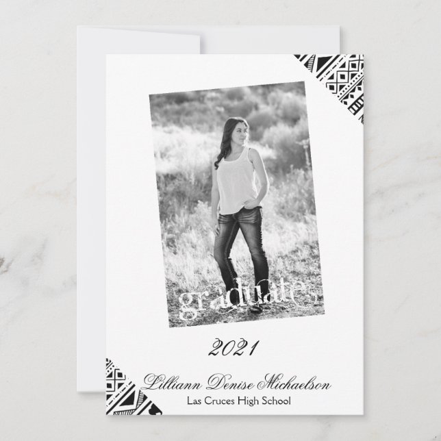 Anuncio de graduación 5x7 Boho Búfalo Patrón Triba (Anverso)