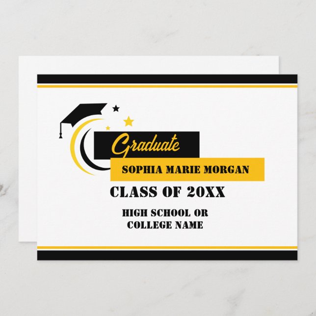 Anuncio de Graduación Amarillo Negro Blanco (Anverso / Reverso)