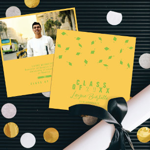 Anuncio de graduación amarillo y verde de lanzamie