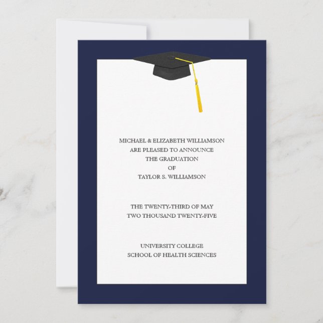 Anuncio de graduación azul marino (Anverso)