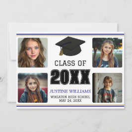 Anuncio de graduación azul y dorado