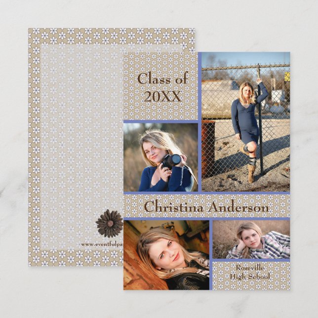 Anuncio de graduación Brown Daisy Collage - 3x5 (Anverso / Reverso)