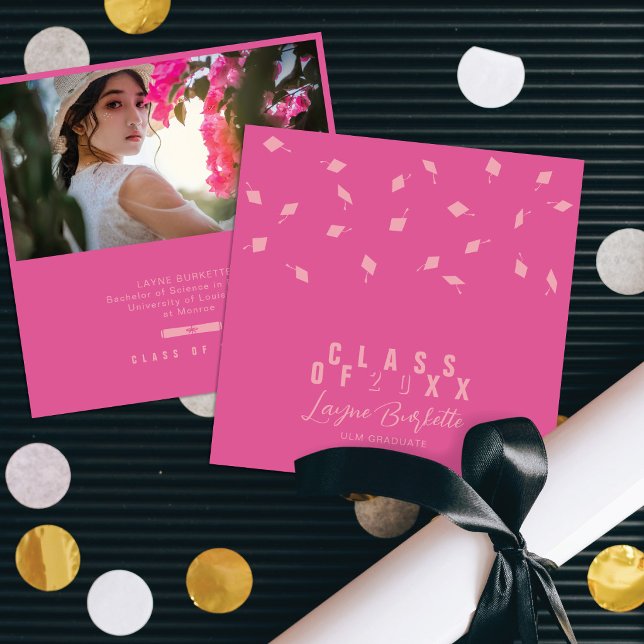 Anuncio de Graduación Cap Toss Rosa y Rubor (Subido por el creador)