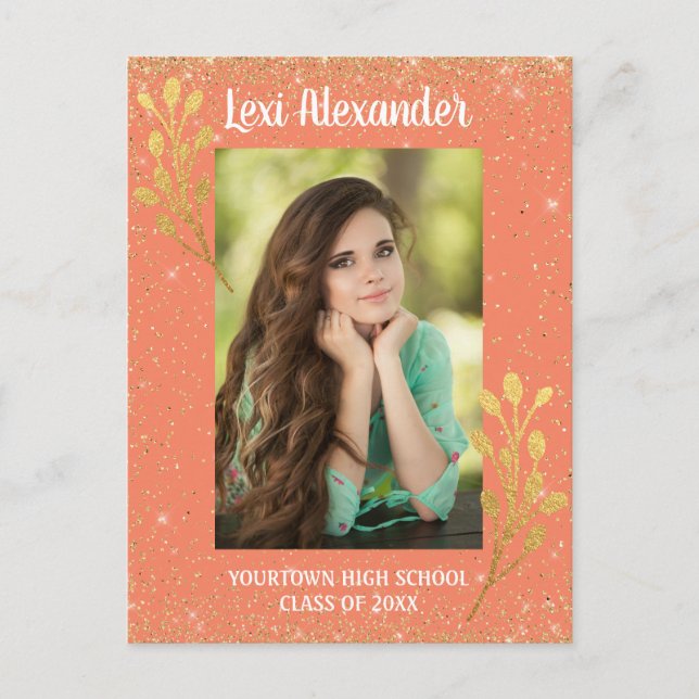 Anuncio de graduación con brillo dorado naranja (Anverso)