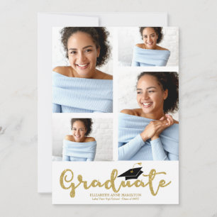 Anuncio de graduación con brillo dorado y 4 fotos