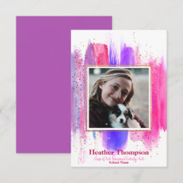 Anuncio de graduación con brillo rosa y morado