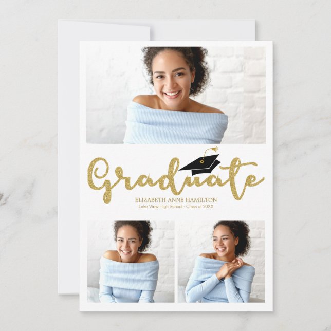 Anuncio de graduación con brillo y 3 fotos de escu (Anverso)