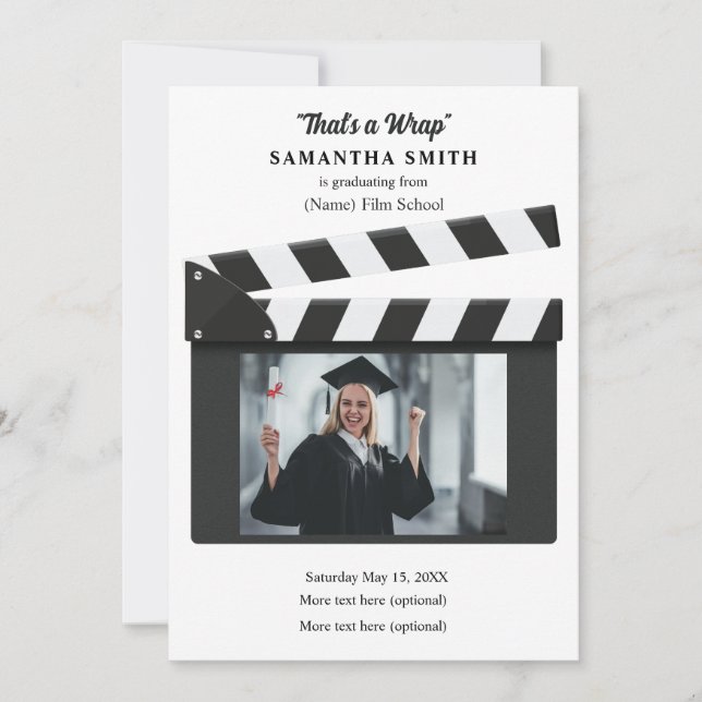 Anuncio de graduación con claqueta de cine (Anverso)