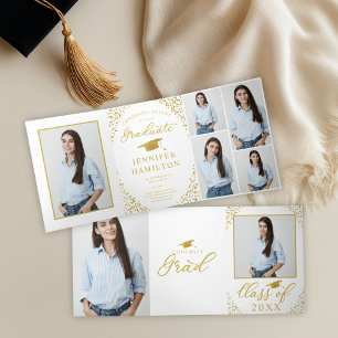 Anuncio de graduación con confeti de oro blanco 