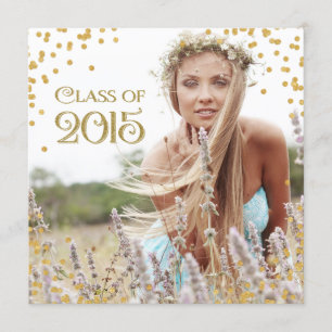Anuncio de graduación con confeti dorado