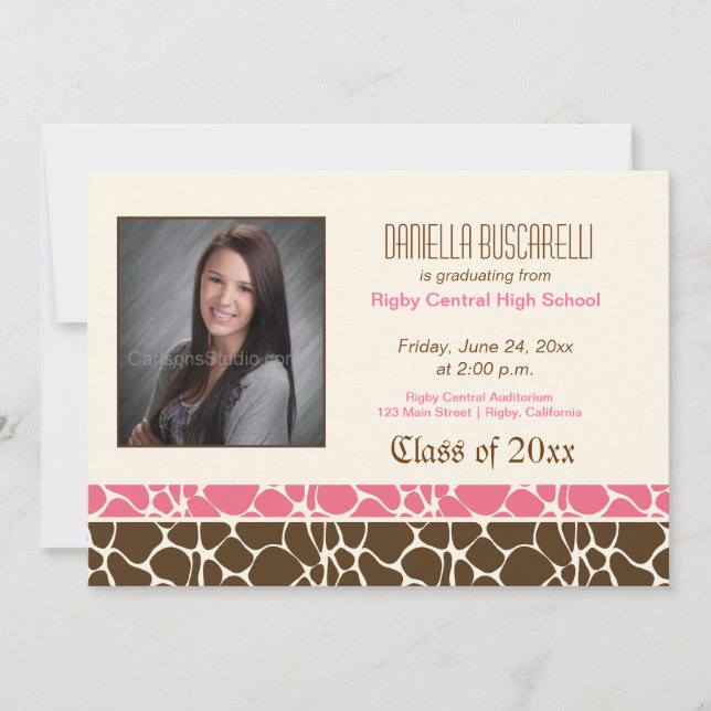 ANUNCIO DE GRADUACIÓN CON ESTAMPADO DE JIRAFA Rosa (Anverso)