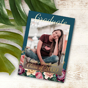Anuncio de graduación con estampado floral rosa bo