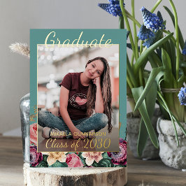 Anuncio de graduación con estampado floral rosa en