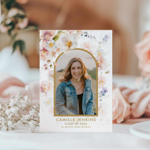 Anuncio de graduación con foto boho de flor silves