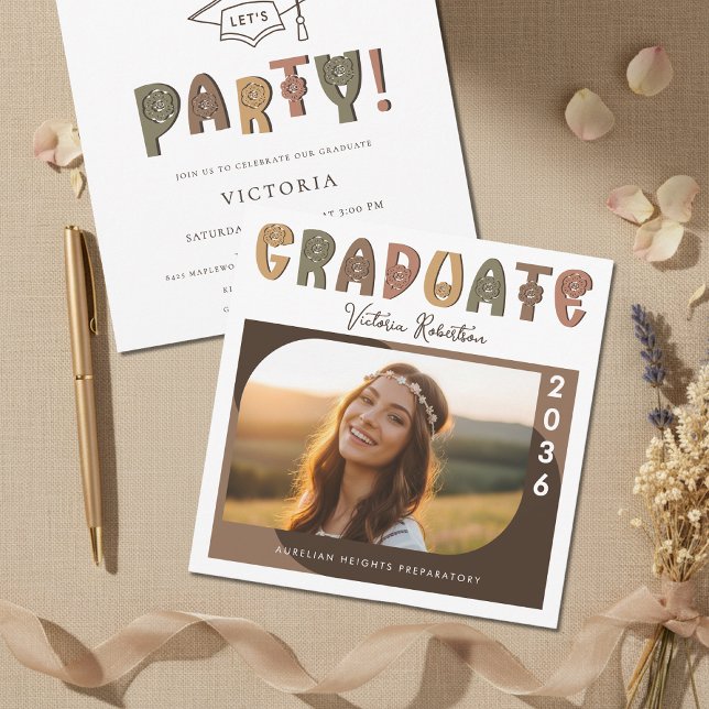 Anuncio de graduación con foto boho moderna (Subido por el creador)