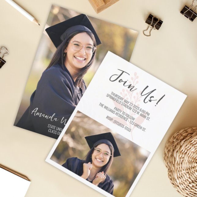 Anuncio de graduación con foto de estilo moderno (Modern Two Photo Graduation Announcement)