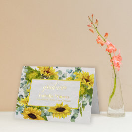 Anuncio de graduación con foto de girasol y foil