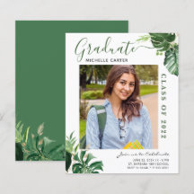 Anuncio de graduación con foto de hoja tropical