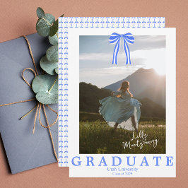 Anuncio de graduación con foto de lazo azul Coquet