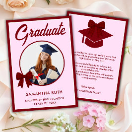 Anuncio de graduación con foto de lazo de gingham 