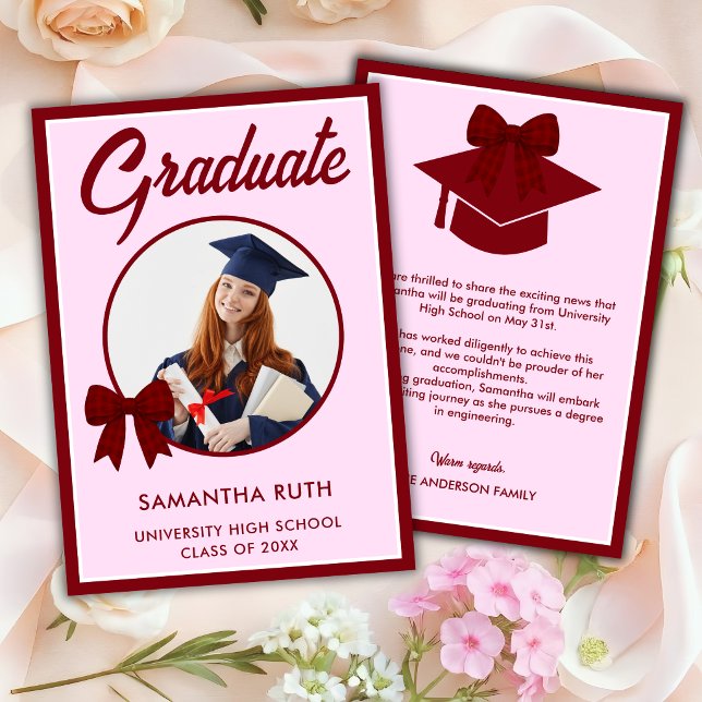 Anuncio de graduación con foto de lazo de gingham  (Subido por el creador)