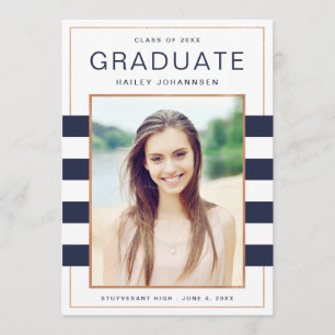 Anuncio de graduación con foto de rayas de la mari
