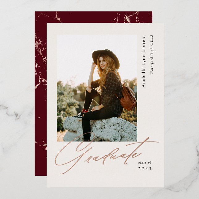 Anuncio de graduación con foto de relieve de lámin (Anverso/Reverso)