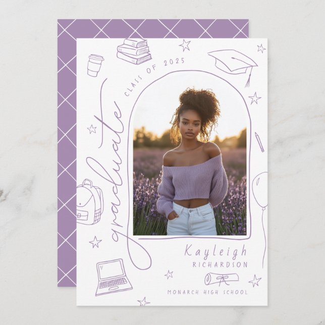 Anuncio de graduación con foto dibujada a mano en  (Anverso / Reverso)