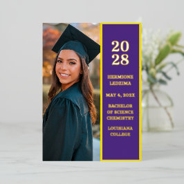 Anuncio de graduación con foto en oro púrpura