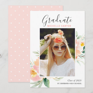 Anuncio de graduación con foto floral en acuarela