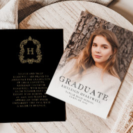 Anuncio de graduación con foto Monograma Negro Dor