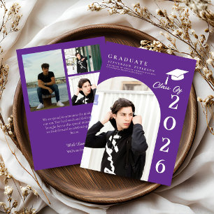 Anuncio de graduación con foto morada y blanca