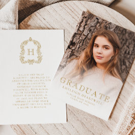 Anuncio de graduación con foto y cresta de oro Mon
