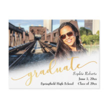 Anuncio de graduación con foto y lámina dorada fal