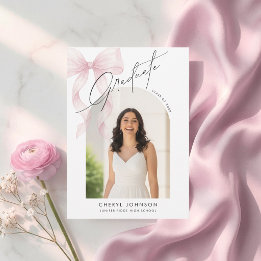 Anuncio de graduación con foto y lazo rosa elegant