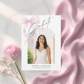 Anuncio de graduación con foto y lazo rosa elegant