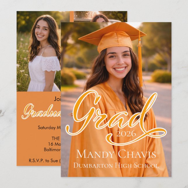 Anuncio de graduación con foto y parte de invitaci (Anverso / Reverso)