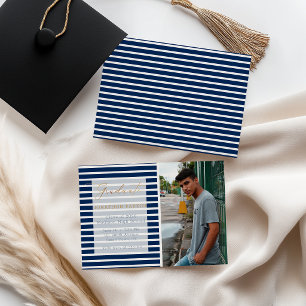 Anuncio de graduación con franja azul y foto perso