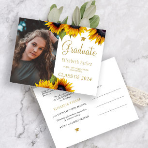 Anuncio de graduación con girasoles dorados en la 